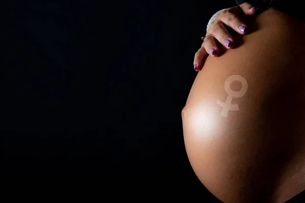 Belly Pregnant Woman Hand Manicured Nails Symbol Female — Stock Photo, Image