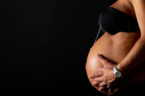 Belly Pregnant Woman Hands Mom Dad — Stock Photo, Image