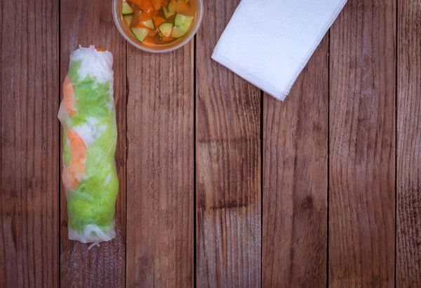 Sur Une Table Bois Rouler Vapeur Côté Une Serviette Bouillon — Photo