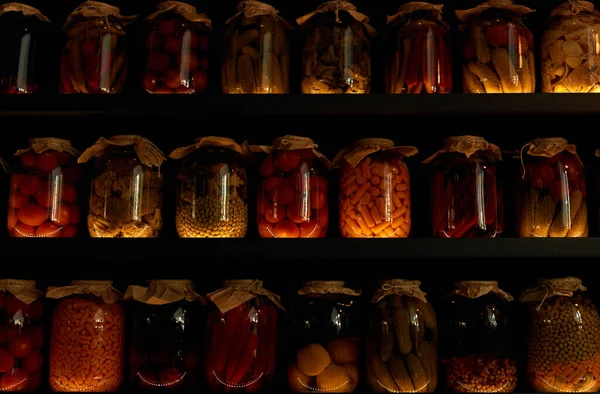 Local traditional food concept - glass jars with pickled vegetables — Stock Image Local traditional food concept - glass jars with pickled vegetables Stock Picture