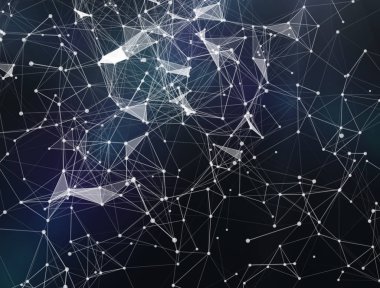 Pleksus hayali soyut teknoloji ve mühendislik arka plan. 3D render. Sibernetik parçacıkları ile dijital arka plan