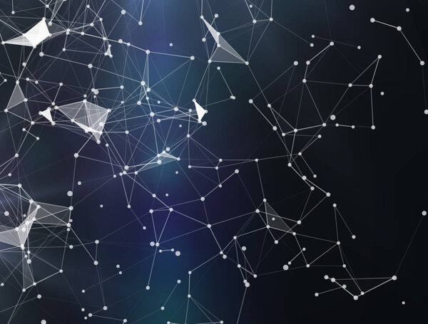 Plexus fantasy abstract technology and engineering background. 3D rendering. Abstract digital background with cybernetic particles