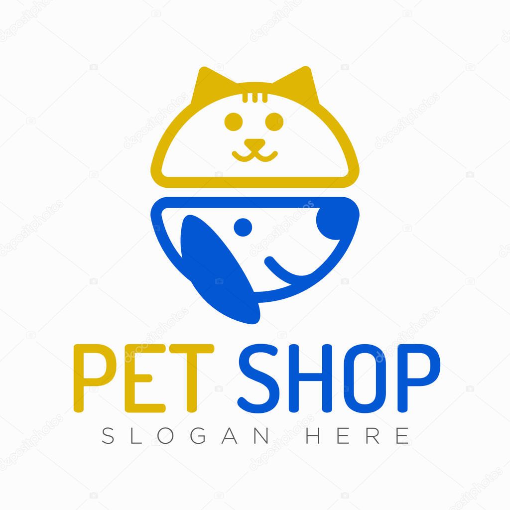 Vector logo design template for pet shops, veterinary clinics and animal shelters. Vector logo template with cat and dog. Pet Store Icon.