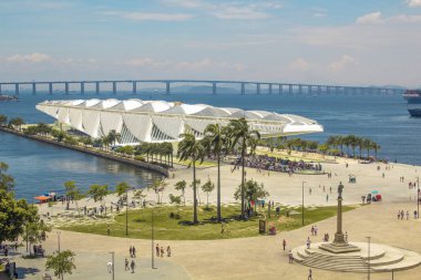 Rio de Janeiro, Brazil - January 02, 2019: View of The Museum of Tomorrow (also known as Museu do Amanh), from the Rio Musuem of Art (MAR) viewpoint.  clipart