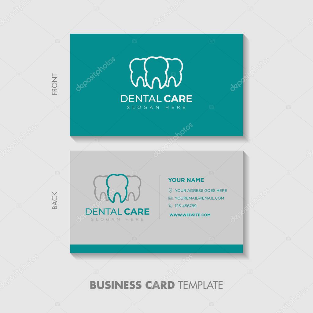 Business Card Template Design. Dental logo design template. creative sign. Dental Clinic Logo Tooth abstract design vector template Linear style.