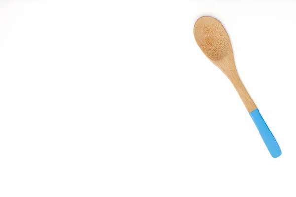 Wooden Spoon White Background Top View — Stock Photo, Image