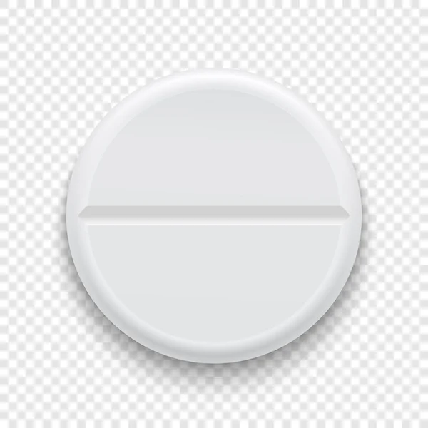 Vecteur réaliste 3d icône pilule médicale blanche isolé sur fond de grille de transparence. Modèle de conception pour les graphiques. Vue du dessus — Image vectorielle