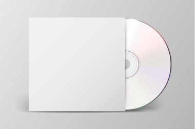 Vektör gerçekçi 3d beyaz cd ile izole kapak simgesi. Ambalaj mockup grafikler için tasarım şablonu. Önden görünüm