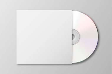 Vektör gerçekçi 3d beyaz cd ile izole kapak simgesi. Ambalaj mockup grafikler için tasarım şablonu. Üstten görünüm