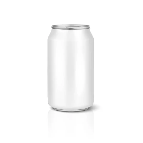 Vector realistic 3d empty glossy metal silver aluminium beer pack or can visual 330ml. Can be used for lager, alcohol, soft drink, soda, fizzy pop, lemonade, cola, energy drink, juice, water etc. Icon — Stock Vector