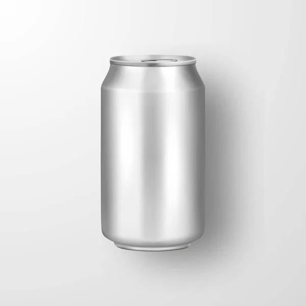 Vettore realistico 3d vuoto metallo lucido argento confezione di birra in alluminio o lattina visiva 330ml. Può essere usato per lager, alcool, bibita, soda, pop frizzante, limonata, cola, bevanda energetica, succo di frutta, acqua ecc. Icona — Vettoriale Stock