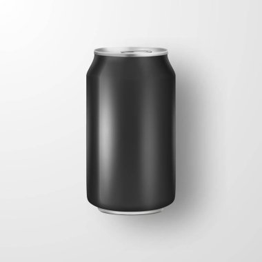 Gerçekçi 3d boş parlak metal siyah alüminyum bira paketi vektör ya da görsel 330 ml. Kullanılabilir lager, alkol, meşrubat, soda, gazlı pop, limonata, cola, enerji içeceği, meyve suyu, su vb için. Simge