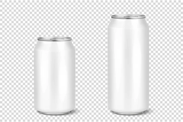 Vector réaliste 3d vide brillant métal blanc paquet de bière en aluminium ou peut visuel 330ml 500ml. Peut être utilisé pour lager, alcool, boisson gazeuse, soda, pop pétillante, limonade, cola, boisson énergétique, jus, eau, etc. — Image vectorielle