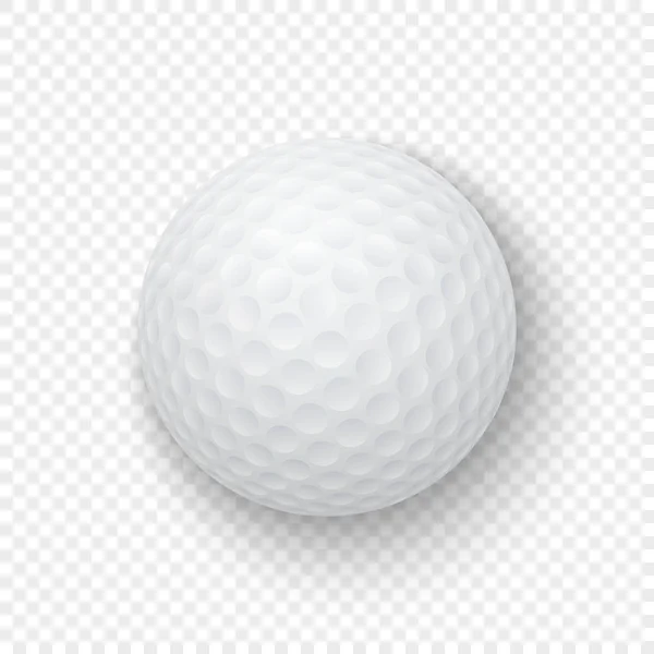 Vector realista 3d blanco clásico icono de la pelota de golf primer plano aislado en el fondo de la rejilla de transparencia. Plantilla de diseño para gráficos, maqueta. Vista superior — Vector de stock