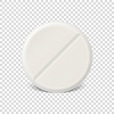 Saydamlık ızgara arka plan üzerinde izole vektör gerçekçi 3d beyaz tıbbi hap simgesi. Grafik, afiş tasarım şablonu. Önden görünüm