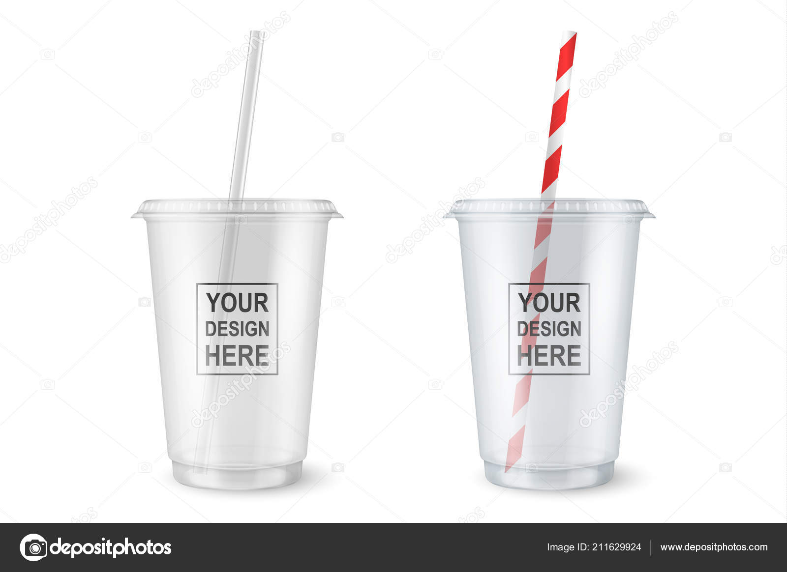 Download Vector Realistic 3d Empty Clear Plastic Disposable Cup With A Straw Set Closeup Isolated On White Background Design Template Of Packaging Mockup For Graphics Milkshake Tea Fresh Juice Lemonade Vector