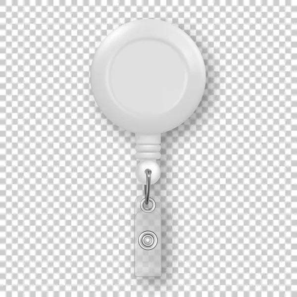 Векторный реалистичный 3d белый круглый держатель барабана клип для графического значка Id Card крупным планом изолирован на фоне сетки прозрачности. Дизайн шаблона для макета — стоковый вектор