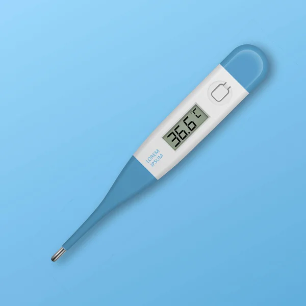 Termómetro Médico Electrónico Celsius Azul Vectorial Realista Para Medir Primer — Archivo Imágenes Vectoriales
