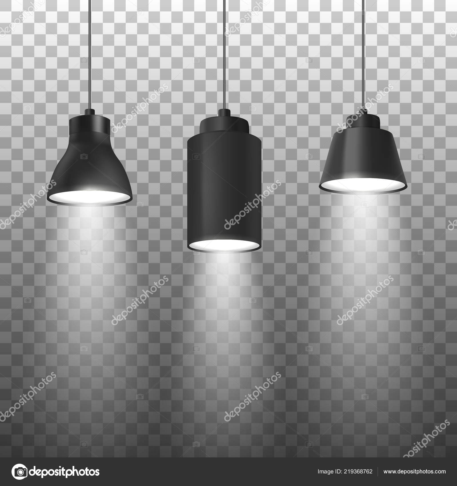 Vector Realistic 3d Black Spotlights Or Hang Ceiling Lamp Set On