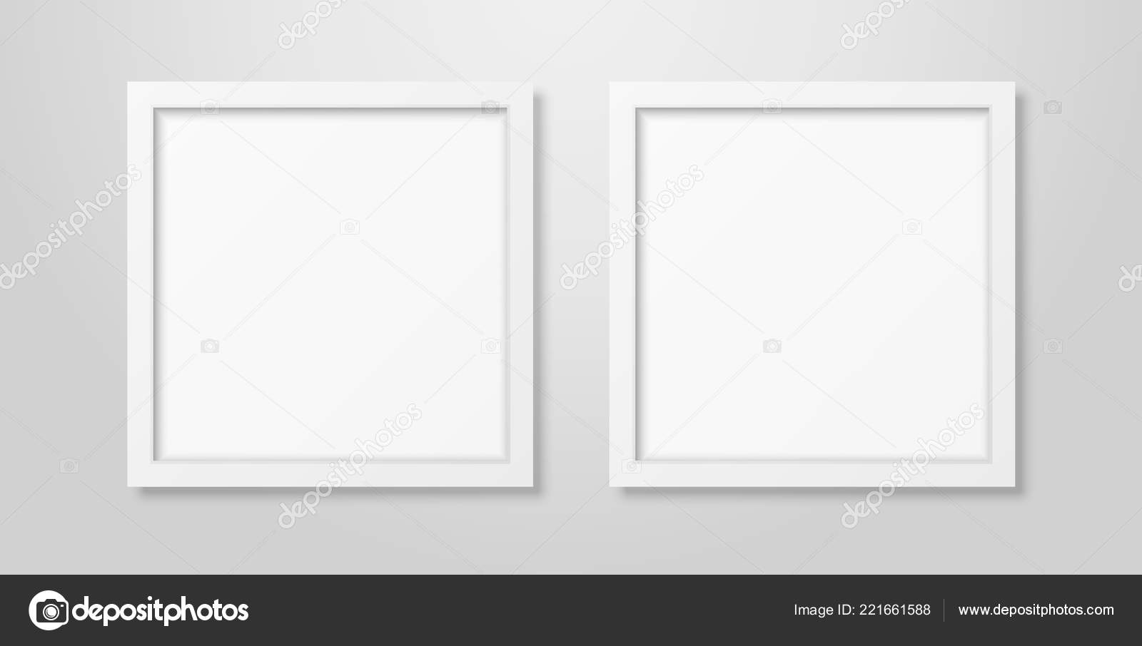 Two Vector Realistic Modern Interior White Blank Square Wooden Two Vector Realistic Modern Interior White Blank Square Wooden Poster Picture Frame Mock Up Set Closeup