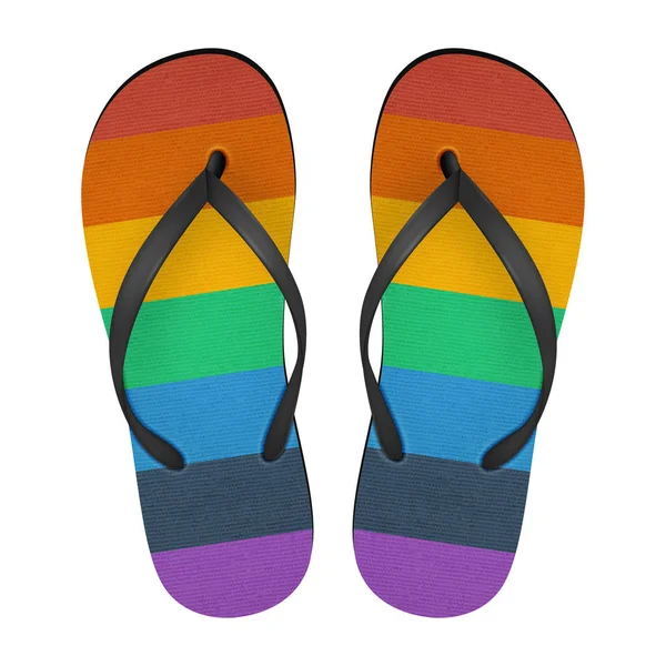 Vettore realistico 3d colori di arcobaleno flip flop set primo piano isolato su sfondo bianco. Design Template of Summer Beach Holiday Infradito coppia per pubblicizzare, logo stampa, Mockup. Vista frontale — Vettoriale Stock