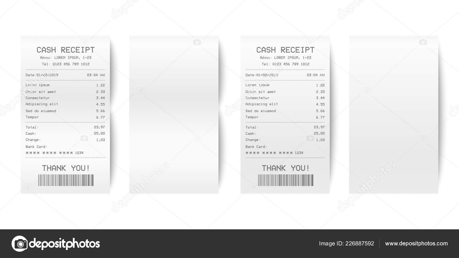 Download Vector Realistic 3d Paper Printed Sales Shop Receipt Set With Barcode Closeup Isolated On White Background Design Template Of Bill Atm Receipt Records Paper Financial Check For Mockup Top View Stock Vector