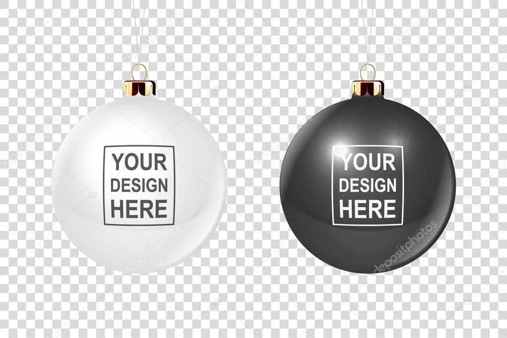 Vector Realistic 3d Christmas Glossy Glass Ball Icon, Mock-up Set Closeup Isolated on Transparency Grid Background. Design Template of Xmas and New Year Tree Toy Decoration Ball for Mockup. Front View