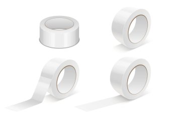 Vektör gerçekçi beyaz 3d Glossytape Roll Icon Set veya beyaz arka plan üzerinde izole Mock-up portre. Yapışkan bant Roll ya da yapışkan bant Mockup için ambalaj tasarım şablonu. Önden görünüm