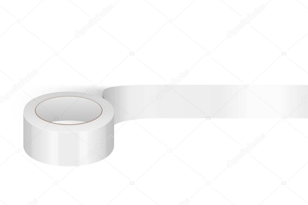 Vector Realistic White 3d Glossy Tape Roll Template for Logo, Print, Mock-up Closeup Isolated on White Background. Design Template of Packaging Sticky Tape Roll or Adhesive Tape for Mockup. Top View.