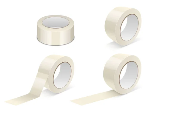 Vector Realistic Beige 3d Matte Tape Roll Icon Set o falso primo piano isolato su sfondo bianco. Modello di design del rotolo di nastro adesivo per imballaggio o del nastro adesivo per Mockup. Vista frontale — Vettoriale Stock