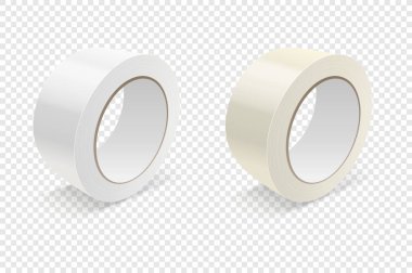 Vektör gerçekçi 3d parlak bant Roll Icon Set veya Mock-up Closeup Transparen arka plan üzerinde izole. Yapışkan bant Roll ya da yapışkan bant Mockup için ambalaj tasarım şablonu. Önden görünüm