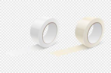 Vektör gerçekçi 3d parlak bant Roll Icon Set veya Mock-up Closeup Transparen arka plan üzerinde izole. Yapışkan bant Roll ya da yapışkan bant Mockup için ambalaj tasarım şablonu. Önden görünüm