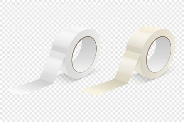 Conjunto de iconos de rollo de cinta brillante 3D realista vectorial o primer plano simulado aislado sobre fondo transparente. Plantilla de diseño de embalaje Rollo de cinta adhesiva o cinta adhesiva para burla. Vista frontal — Archivo Imágenes Vectoriales