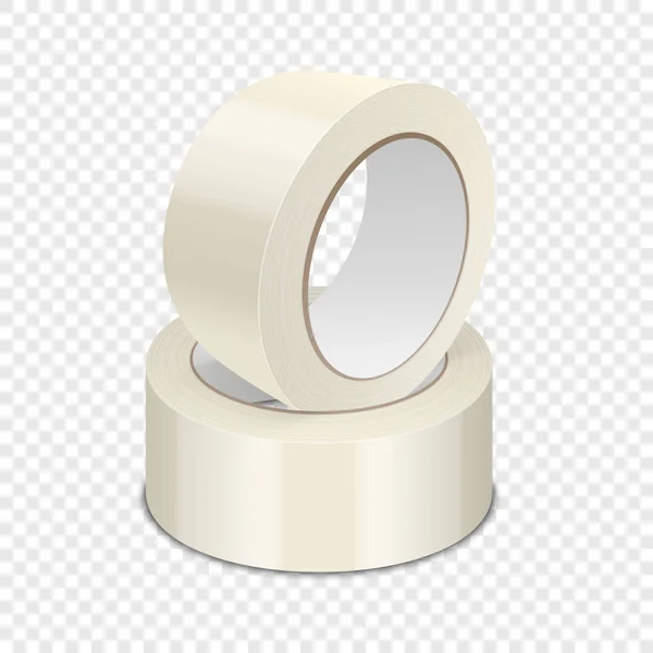 Векторный реалистичный бежевый 3d Glossy Шаблон рулона ленты для логотипа, печати, макета Комплект изоляции на белом фоне. Дизайн-шаблон упаковочного липкого рулона ленты или клейкой ленты для макета — стоковый вектор