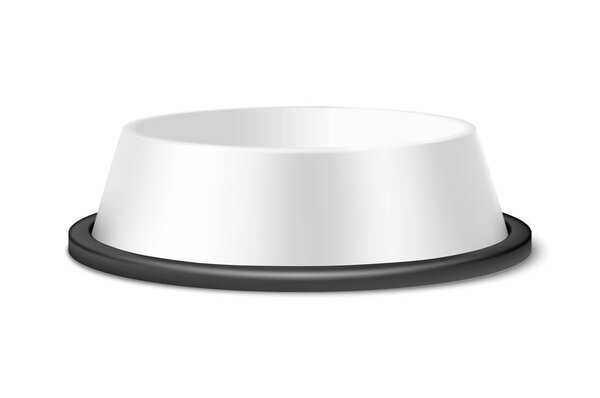 Векторная реплика 3d Matte White Blank Plastic или Pet Bowl Icon, макияж Cup Isolated on White Foundation. Дизайн шаблона чаши для домашних животных, кошек, анимальных кормов для маков. Вид спереди

