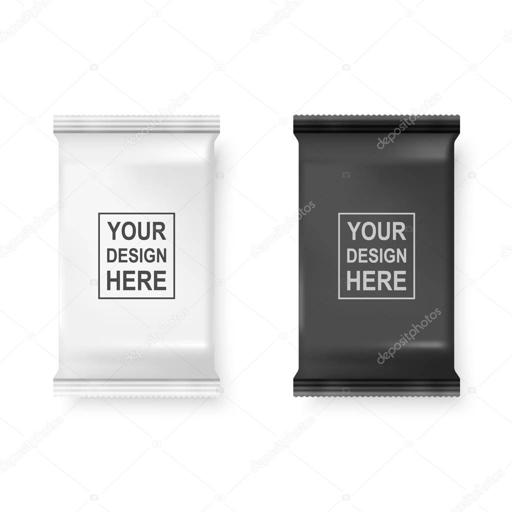 Vector Realistic 3d White and Black Wet Wipes Package Icon Set Closeup Isolated on White Background. Design Template of Napkins, Cosmetic, Food, Product or Other Packaging for Mockup. Top view