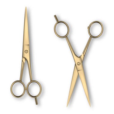 3D gerçekçi Metal kapalı ve ileti örneği makas Metal ile açılan vektör simge kümesi Closeup beyaz arka plan üzerinde izole işler. Klasik makas için grafik, Mockup tasarım şablonu. Üstten görünüm