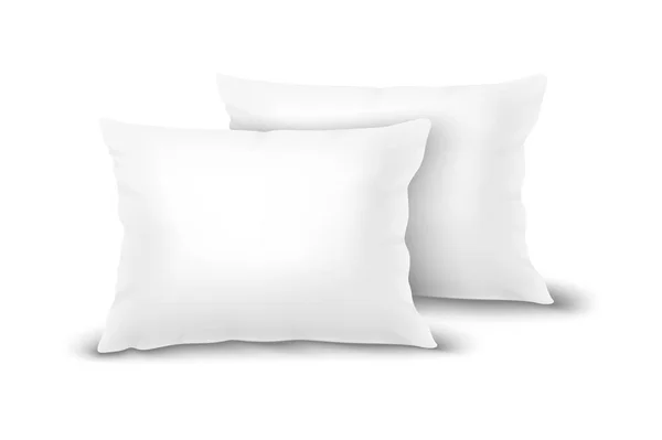 Vetor Realista 3D Branco Pillow Set Closeup Isolado no fundo branco. Elementos do quarto, casa, decoração do hotel. Modelo de design de travesseiros retangulares Euro para gráficos e Mockup. Vista frontal — Vetor de Stock