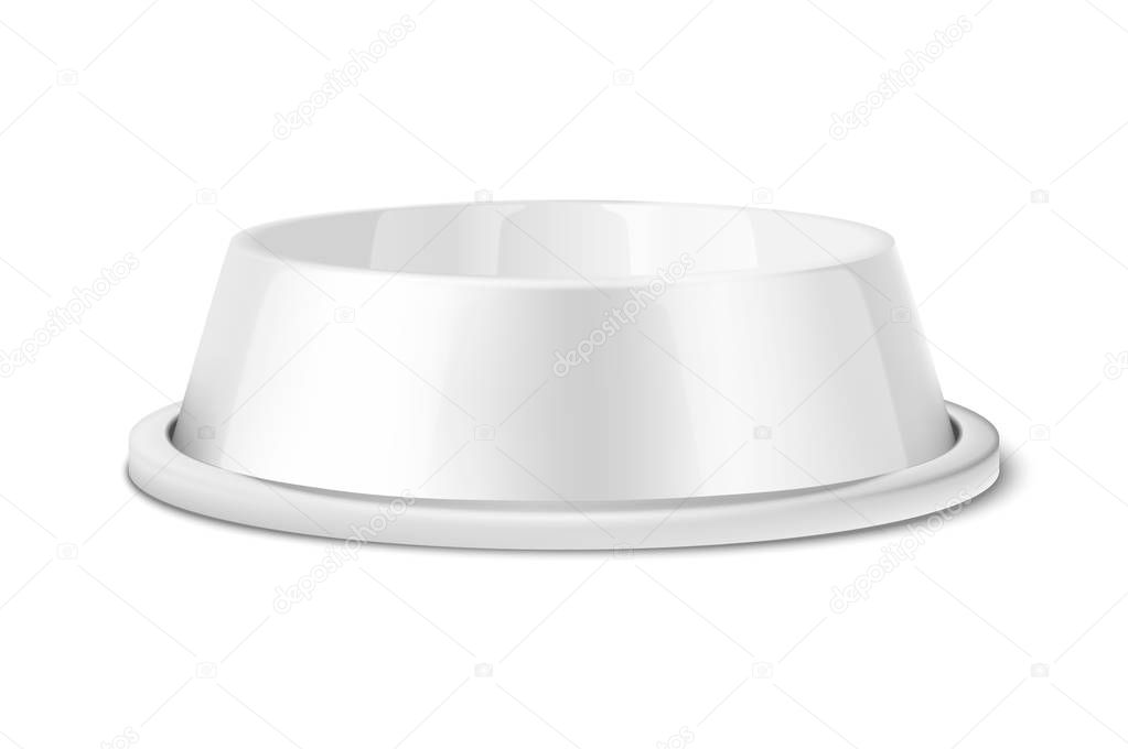 Download Vector Realistic 3d Glossy White Blank Plastic Or Metal Pet Bowl Icon Mock Up Closeup Isolated On White Background Design Template Of Bowl For Pet Cat Animal Food For Mockup Front View