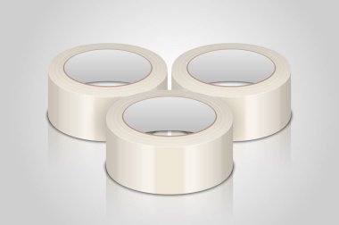 Vektör gerçekçi beyaz 3d parlak kayda şablonu Logo, baskı, Mock-up beyaz arka plan üzerinde izole Closeup ayarlamak için. Yapışkan bant Roll ya da yapışkan bant Mockup için ambalaj tasarım şablonu