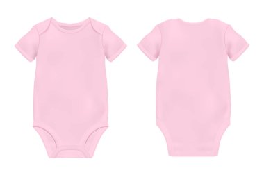 Gerçekçi mavi boş bebek elbise şablonu, beyaz arka plan üzerinde izole tasarlamak tatlı vektör. Ön ve arka tarafı. Vücut çocuk, bebek gömlek, onesie. Aksesuarları, giyim yeni doğan. Üstten görünüm