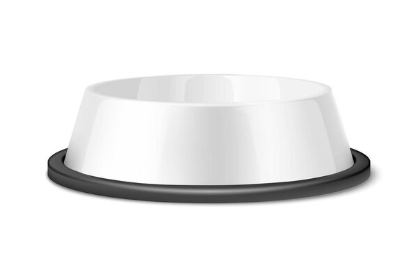Векторный ритуал 3d Ghessy White Blank Plastic или Pet Bowl Icon, Mock-up Cup Isolated on White Foundation. Дизайн шаблона чаши для домашних животных, кошек, анимальных кормов для маков. Вид спереди
