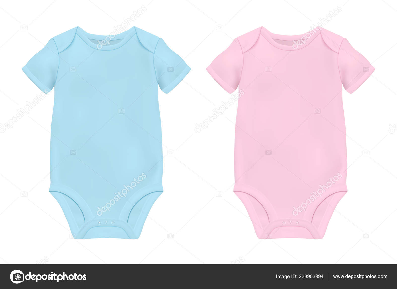 Vector Realistic Blue and Pink Blank Baby Bodysuit Template, Mock-up Closeup Isolated on White. and Back Side. Body children, baby shirt, onesie. Accessories, clothes newborns. Top view Stock by ©