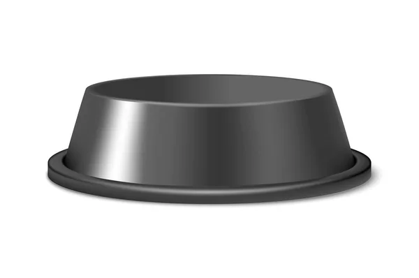 Vector realista 3d negro en blanco de plástico o metal Pet Bowl icono, Mock-up primer plano aislado sobre fondo blanco. Plantilla de diseño de Tazón para Mascotas, Gato, Alimentación Animal para Burla. Vista frontal — Archivo Imágenes Vectoriales