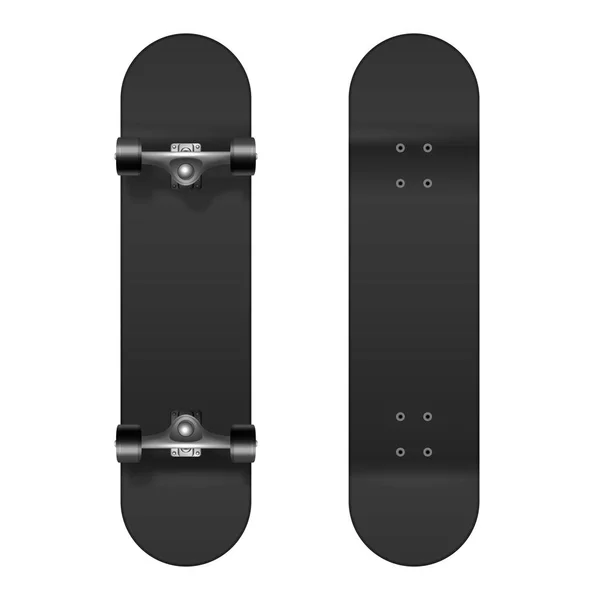 Skateboarding. Vector realista 3d negro en blanco monopatín icono conjunto primer plano aislado sobre fondo blanco. Plantilla de diseño de Skate Board Mostrando la parte superior e inferior para Mockup. Vista superior — Vector de stock