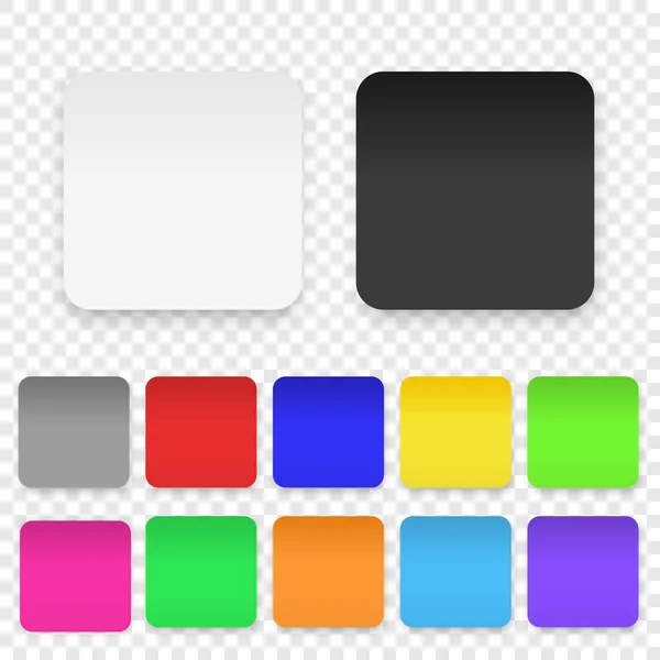 Вектор реалістичний 3d квадратний клей кольоровий порожній папір набір наклейок ізольований на прозорому тлі. Дизайн шаблону паперових банерів для макетів, цінників, етикетки — стоковий вектор