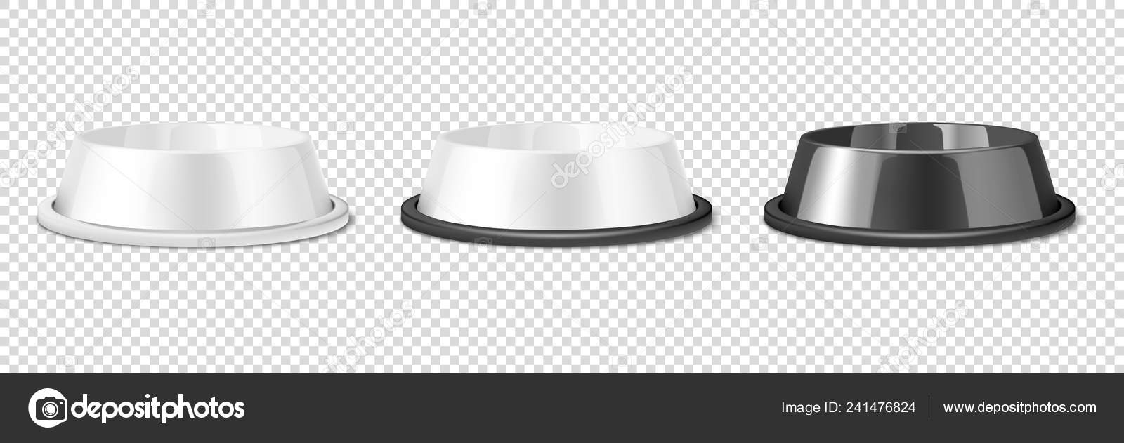 Download Vector Realistic White And Black Blank Plastic Or Metal Pet Bowl Icon Set Mock Up Closeup Isolated On Transparent Background Design Template Of Bowl For Pet Cat Animal Food For Mockup Front View