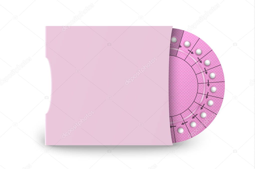 Vector Realistic Packaging of Birth Control Pills in Box Closeup Isolated. Contraceptive Pill, Hormonal Tablets. Design Template of Women Drugs for Mockup. Planning Pregnancy. Front View