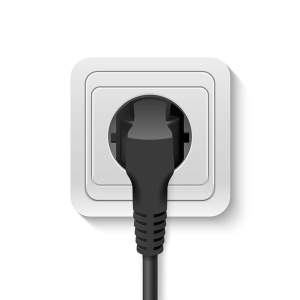 Рестайлинговый Vector 3d Black Bug вставлен в настенную икону, соединенную на белом фоне. Дизайнерский шаблон вмонтирован в силовые линии, электрошнур. Устройство для подключения электричества
