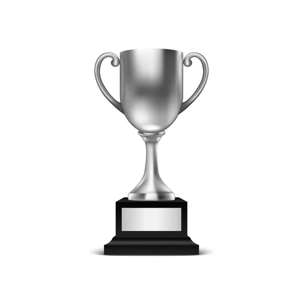 現実的なベクトル 3 d 空銀チャンピオン カップ アイコン クローズ アップ ホワイト バック グラウンドに分離されました。優勝トロフィーのデザイン テンプレートです。スポーツ大会賞、準優勝カップと勝利概念 — ストックベクタ